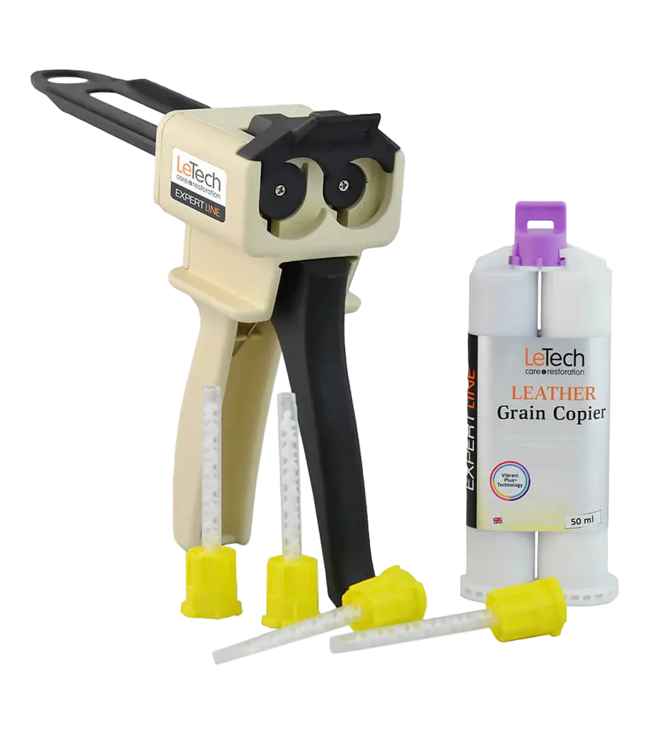 LeTech leather grain copying tool with a container on a white background