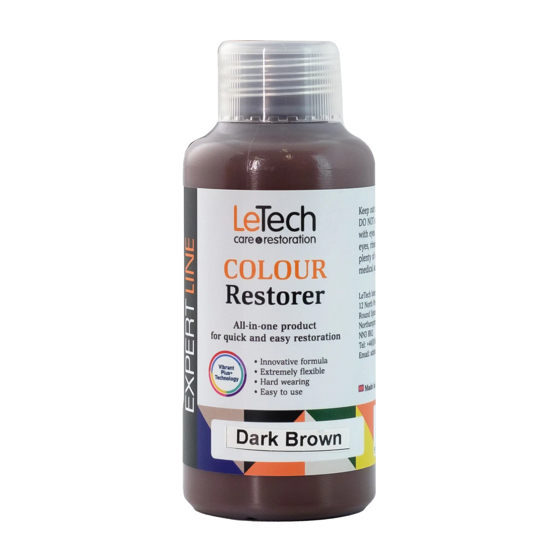 LeTech Colour Restorer bottle for dark brown on a white background