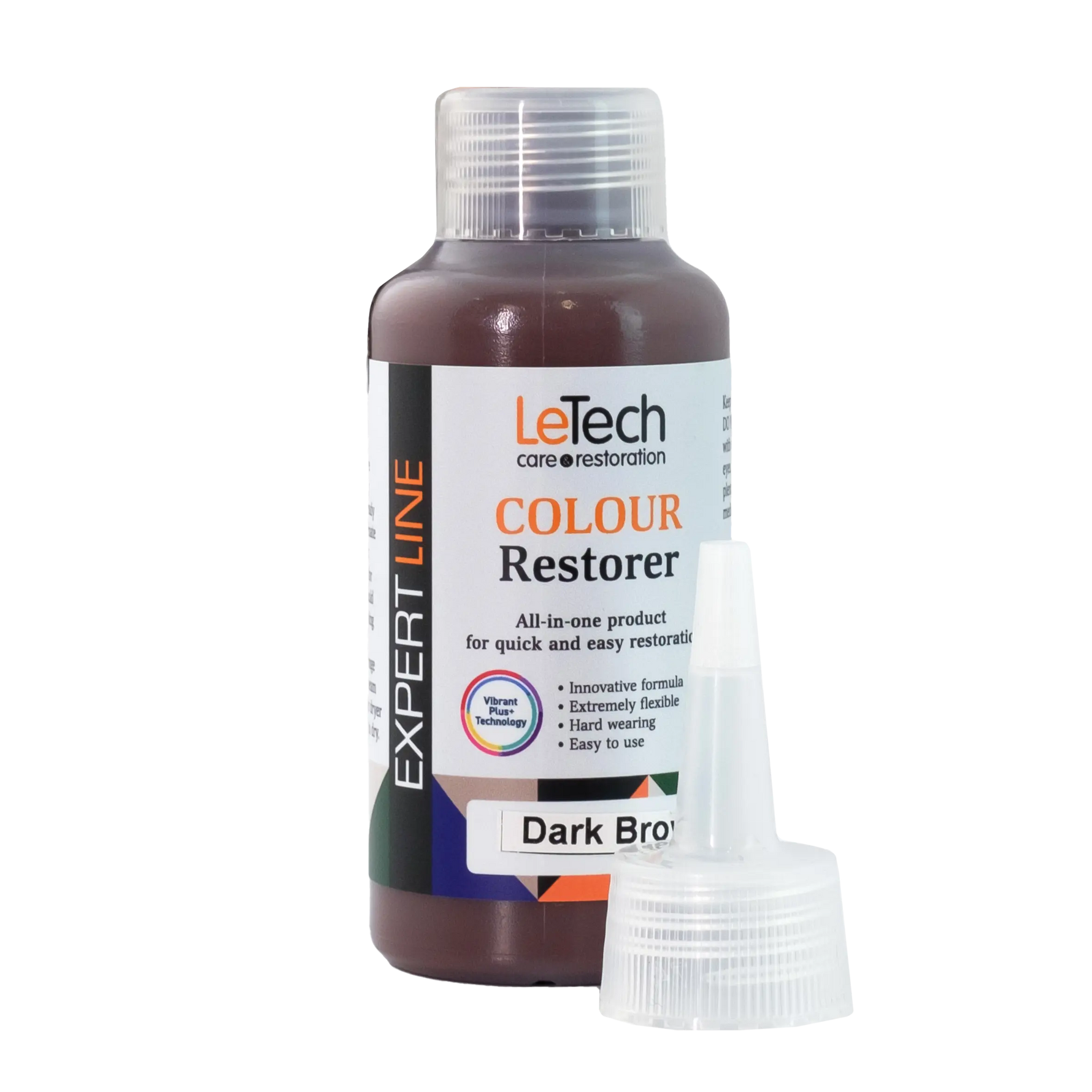 LeTech Colour Restorer bottle for dark brown on a white background