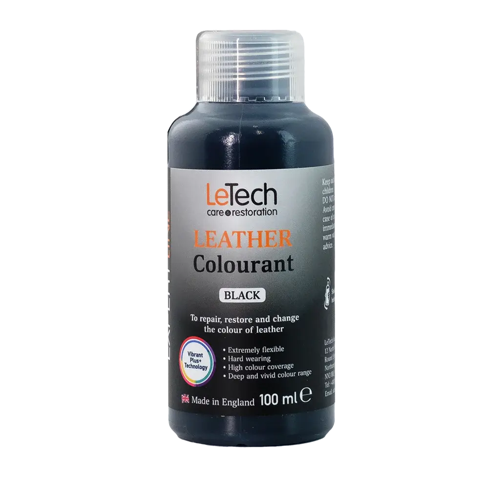 LeTech leather colourant bottle for black on a white background