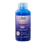Blue bottle of LeTech Leather Colourant on a white background