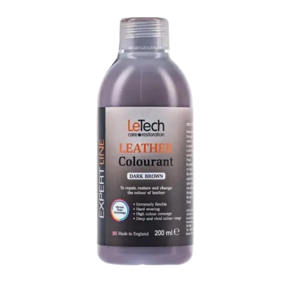 LeTech leather colourant bottle for dark brown on a white background