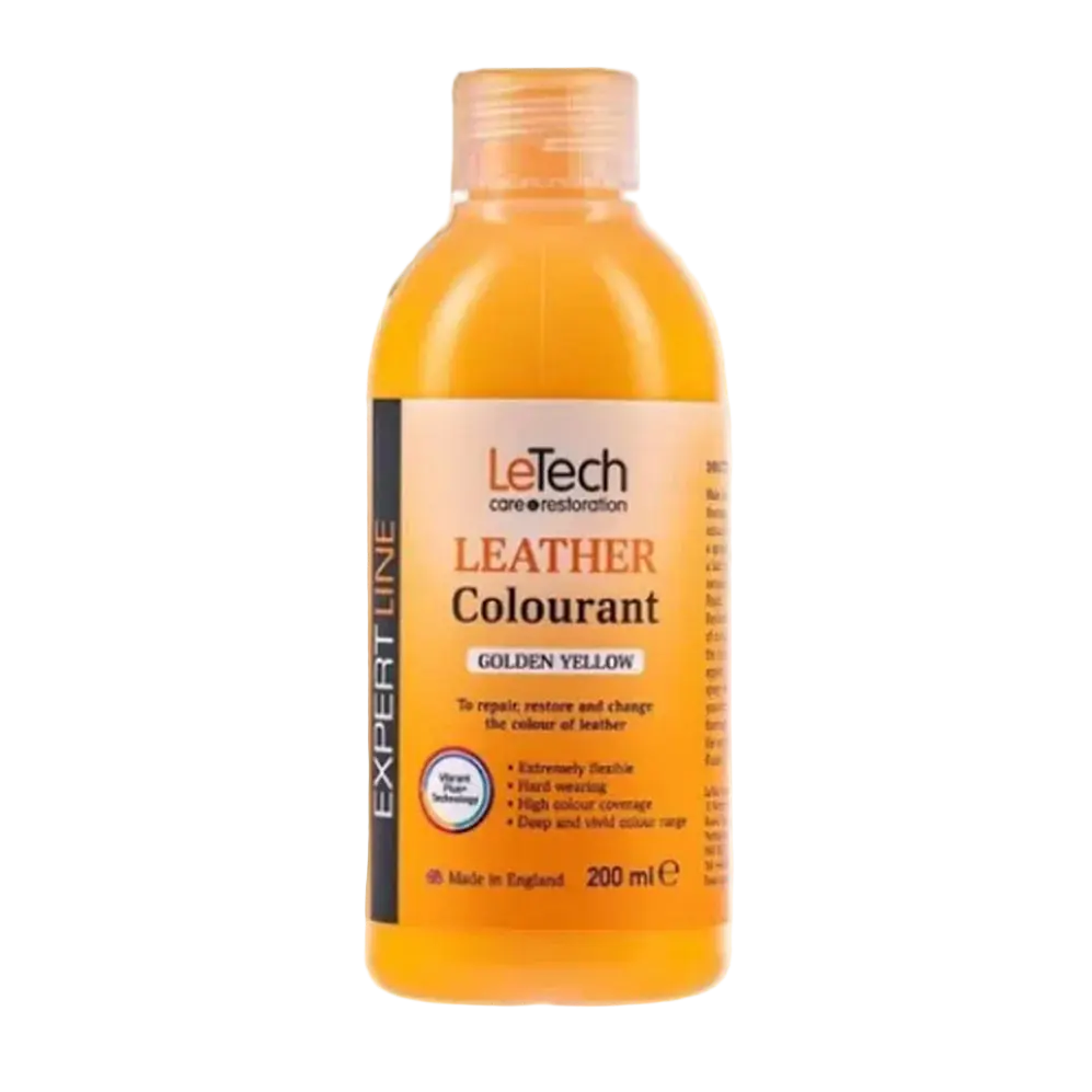 LeTech Leather Colourant bottle in Golden Yellow on a white background