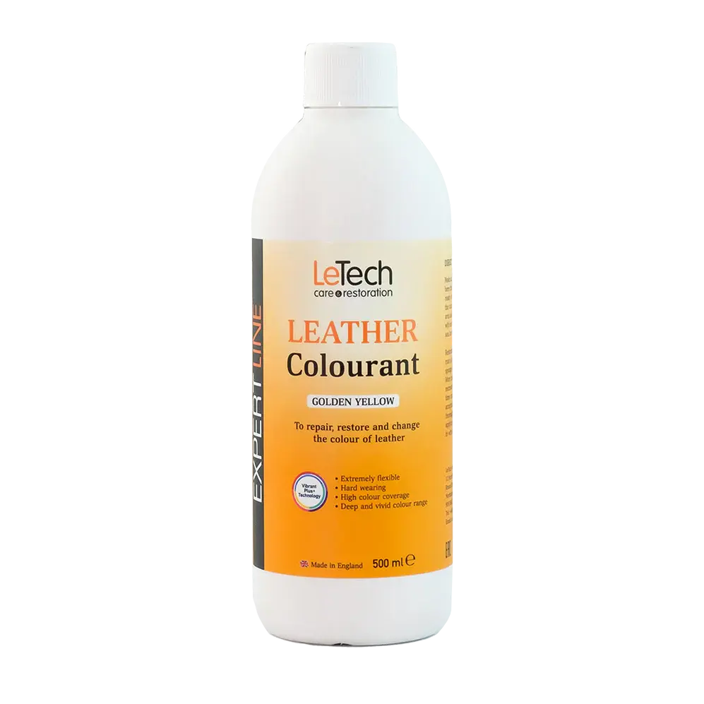 LeTech leather colourant bottle with orange label on a white background