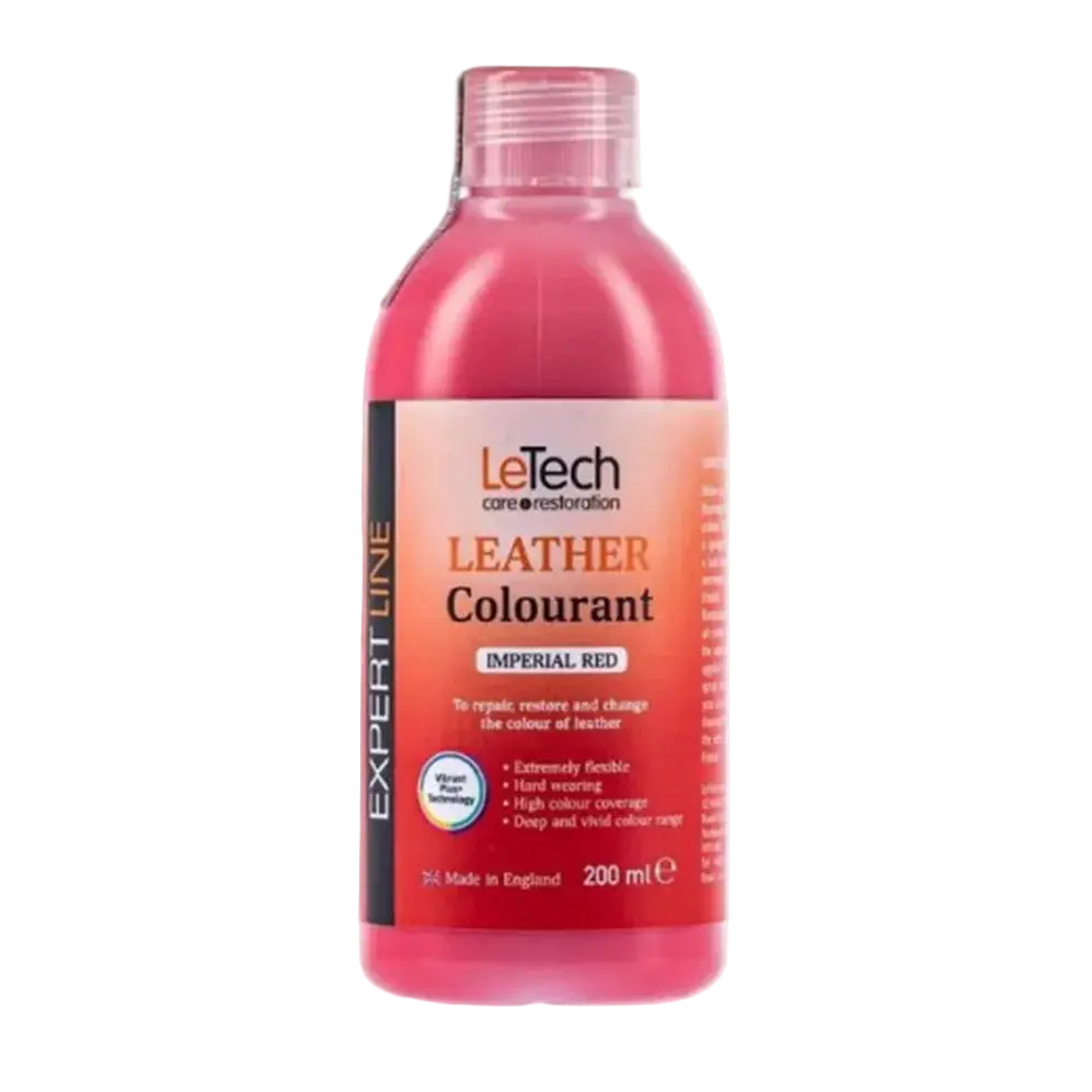 LeTech Leather Colourant bottle in Imperial Red on a white background