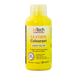 Yellow bottle of LeTech Leather Colourant with lemon yellow color on a white background