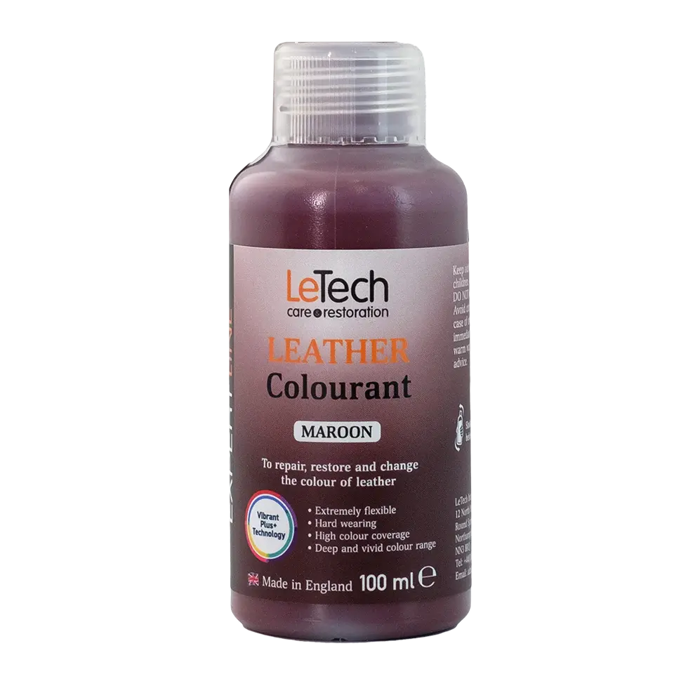 Leather colourant bottle labeled 'LeTech' on a white background