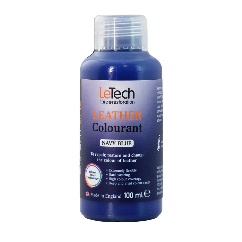 LeTech leather colourant bottle in navy blue on a white background