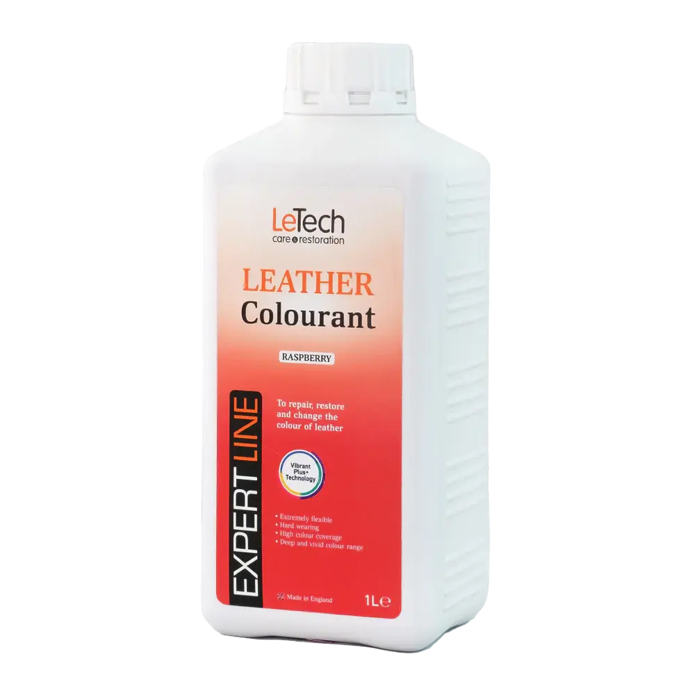LeTech leather colourant bottle with raspberry flavor on a white background