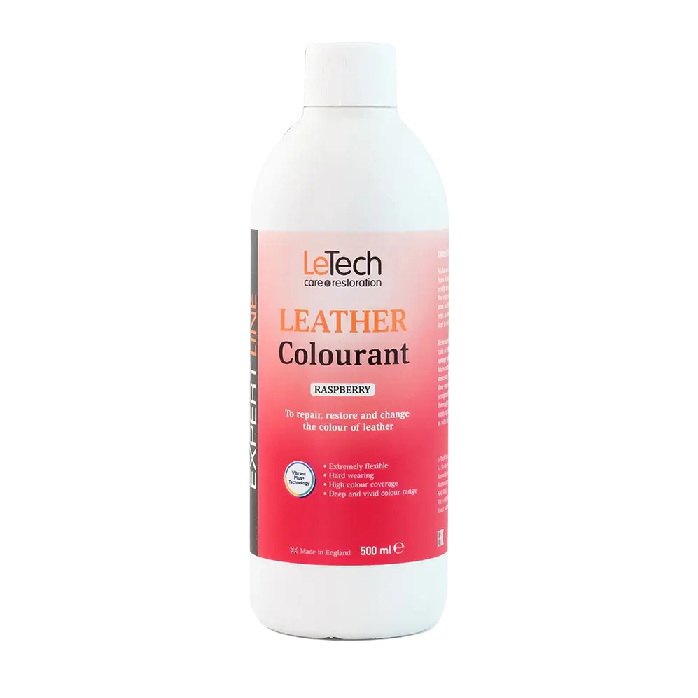 LeTech Leather Colourant bottle with raspberry flavor on a white background