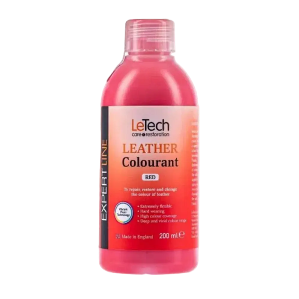 LeTech Leather Colourant bottle in red on a white background