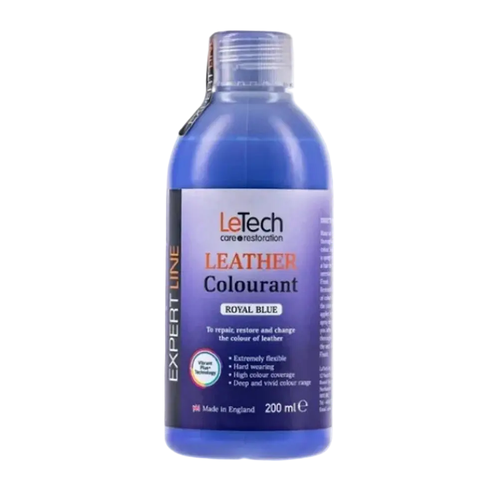 LeTech leather colourant bottle in royal blue on a white background