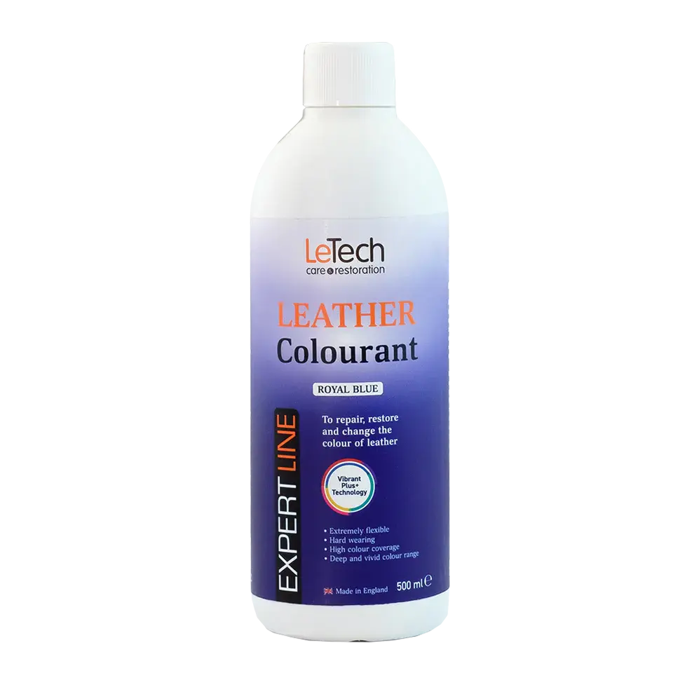 LeTech leather colourant bottle in royal blue on a white background