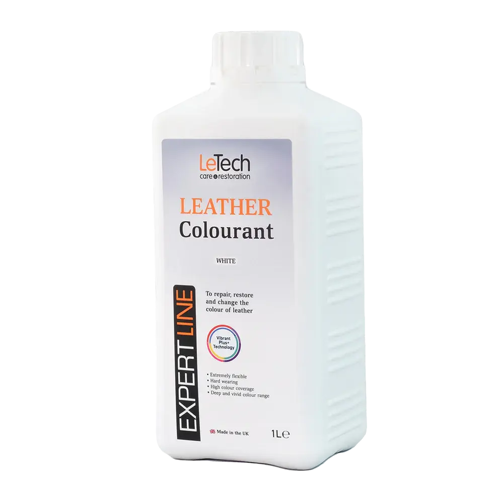 Leather colourant bottle with white label on a white background