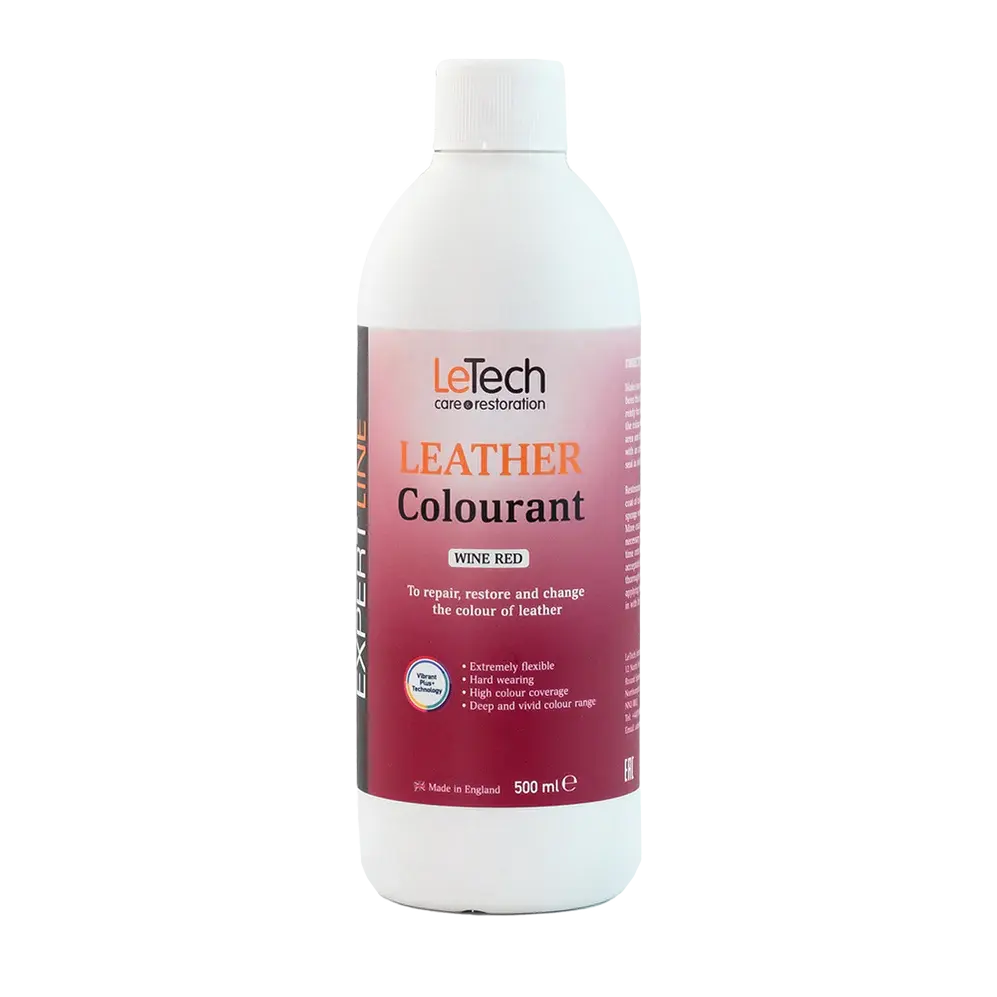 LeTech leather colourant bottle for wine red on a white background