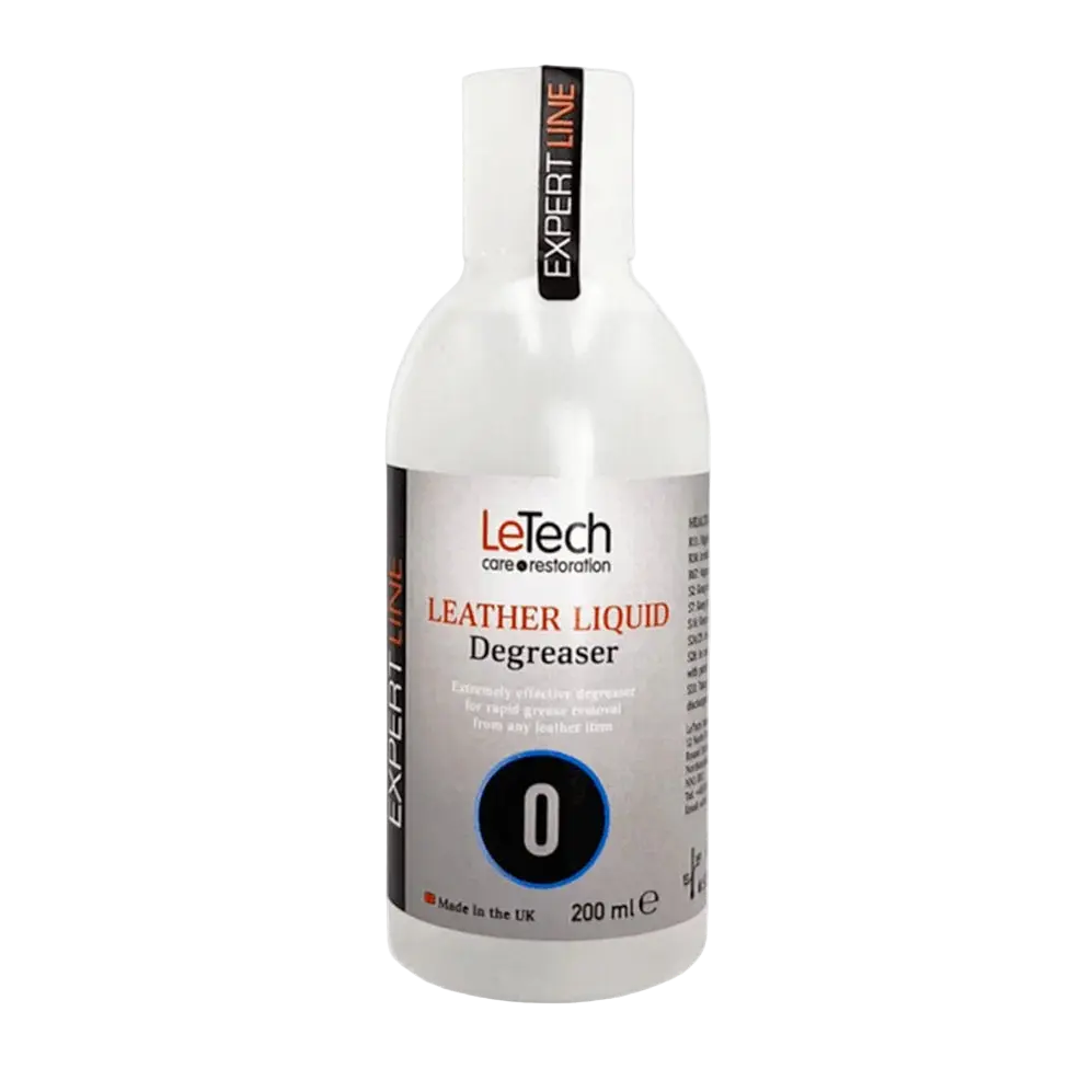 LeTech leather liquid degreaser bottle on a white background