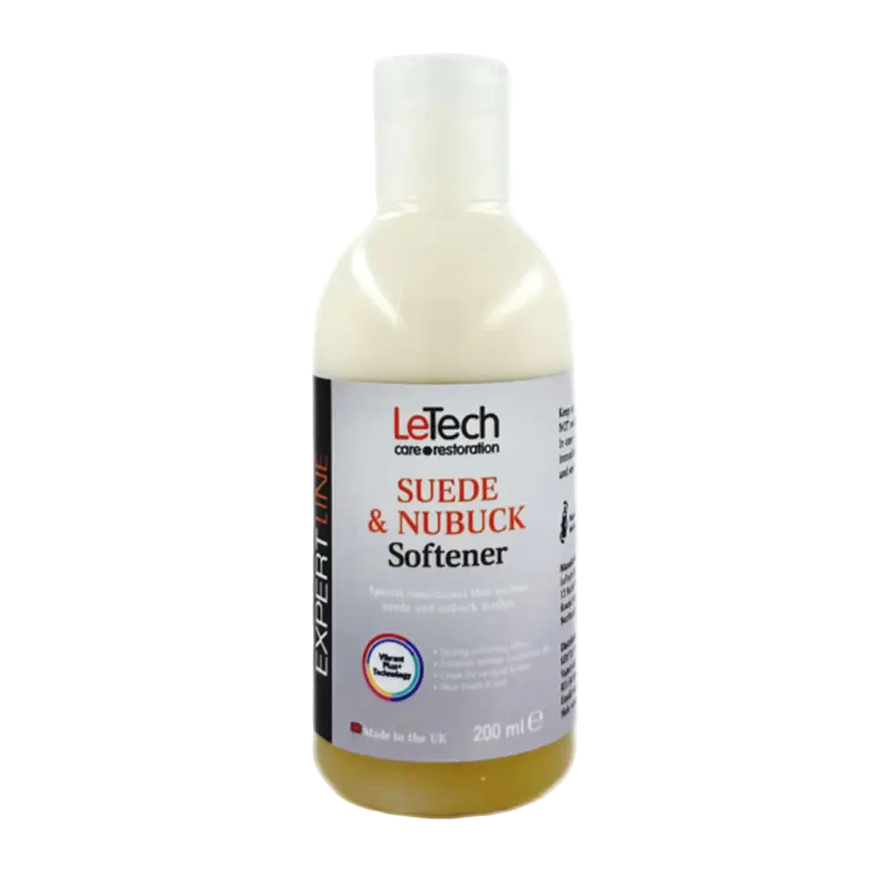 Bottle of LeTech Suede & Nubuck Softener on a white background